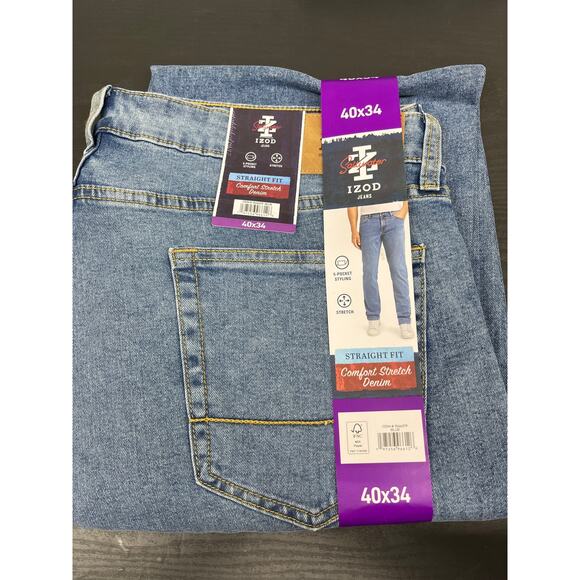 IZOD Saltwater Men's Stretch Straight Fit Comfort Blue Jeans Size 40x34 NWT - Picture 1 of 3